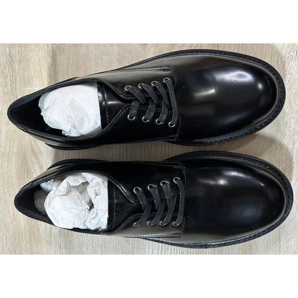 NWB AllSaints Mens 9M Black Mersey Shoe Leather Drawstring, MINOR SPOT SEE PIC - Picture 4 of 11
